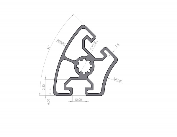 Aluminium profile R40-45° Groove 10 B-type